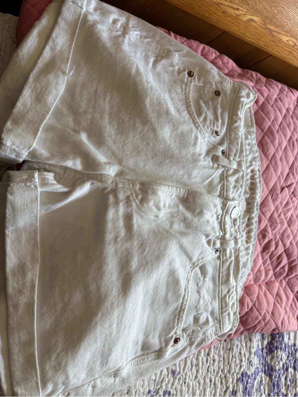 American Eagle Outfitters White Denim Shorts with Branded Buttons